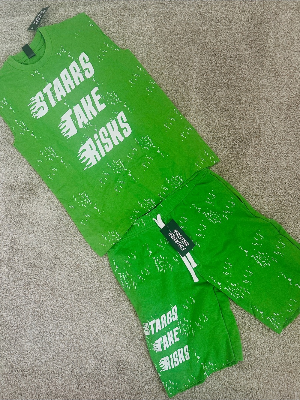 Essentials Bright Green Graphic Tank Top and Shorts Set